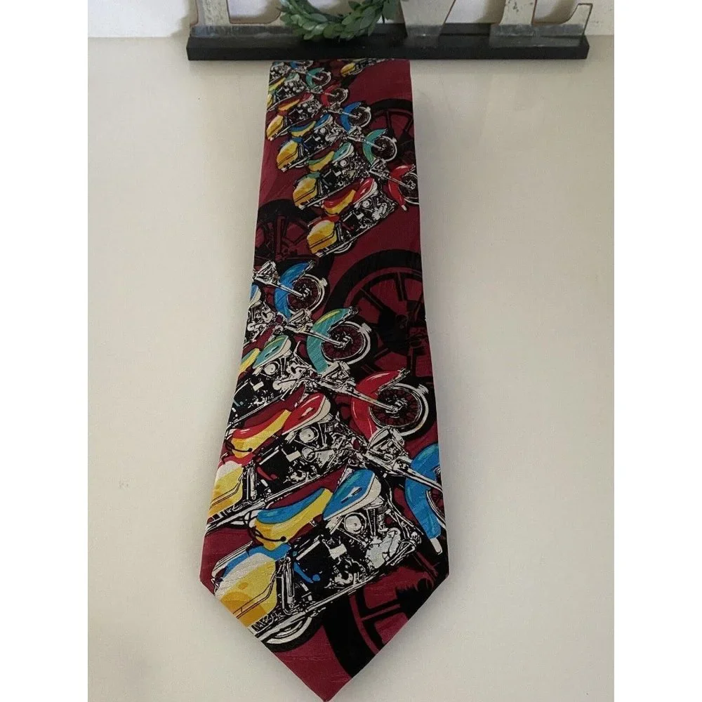 Harley Line Up 1993 Harley Davidson Ralph Martin 100% Silk‎ Neck Tie Vintage 4